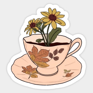 Autumn Cottagecore Black Eyed Susans Tea cup Sticker